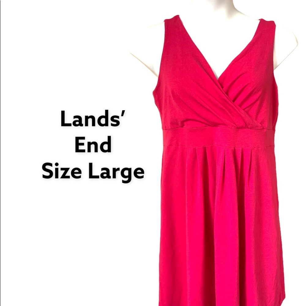 Women’s Lands’ End Large (14-16) Bright Pink Casual Summer Knee Length Dress